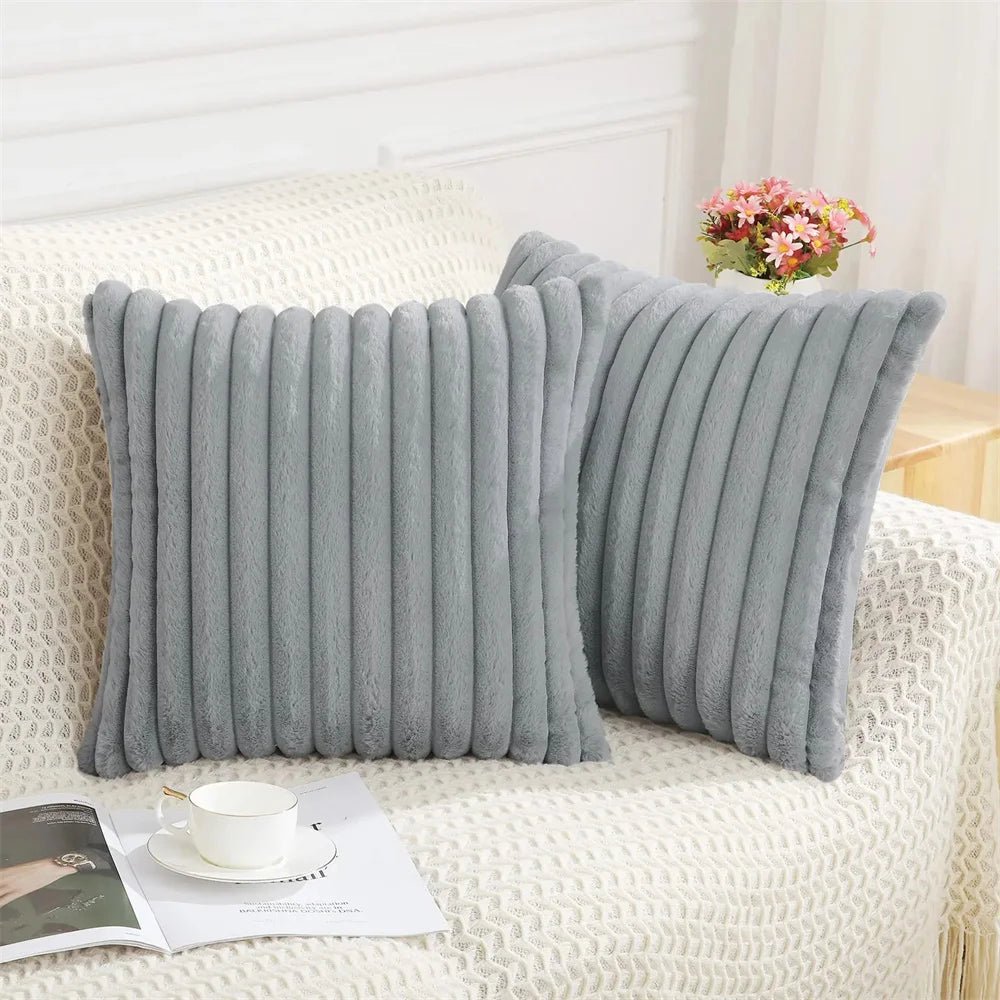 Olanly Plush Pillow Cover 50x50cm Soft Fluffy Striped Cushion Cover 40x40 Luxury Pillowcase Home Decorative Pillow Case For Sofa - Vivari Livings