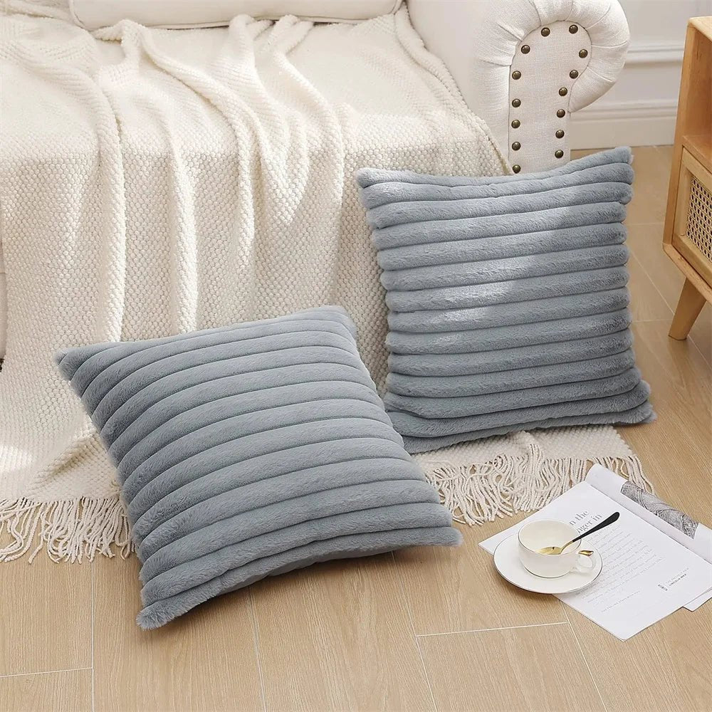 Olanly Plush Pillow Cover 50x50cm Soft Fluffy Striped Cushion Cover 40x40 Luxury Pillowcase Home Decorative Pillow Case For Sofa - Vivari Livings