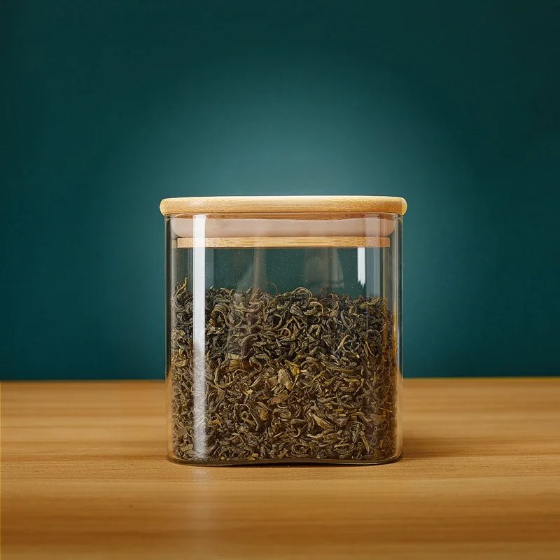 Quadratische Glasbehälter mit Bambusdeckel - Vivari Livings