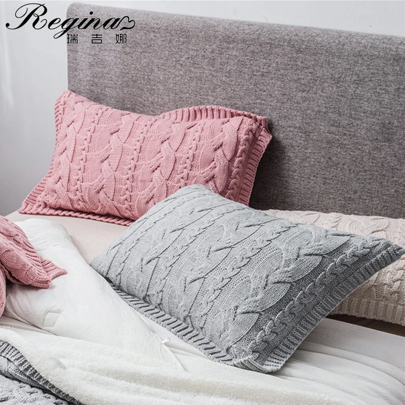 REGINA Brand Twist Stripe Knitted Pillow Case Nordic Style Super Soft Bed Decorative Pillow Cover Pink Beige Gray Cushion Cover - Vivari Livings
