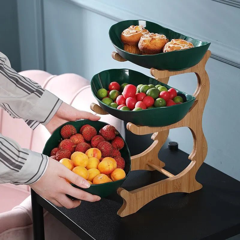 Table Plates Dinnerware Kitchen Fruit Bowl with Floors Partitioned Candy Cake Trays Wooden Tableware Dishes - Vivari Livings